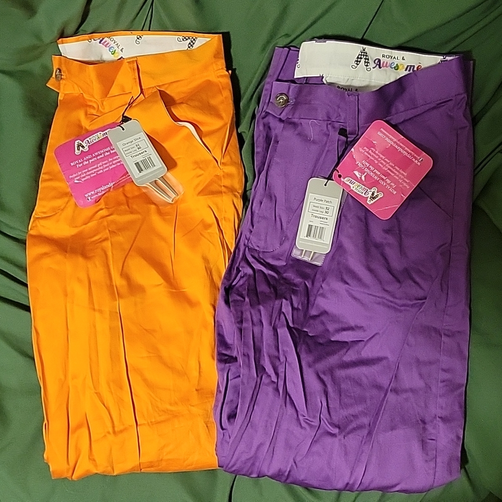Vibrant Orange and Purple Men's Dress Pants